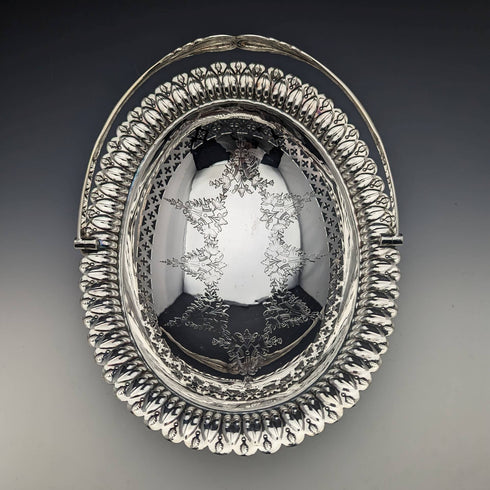 1902 British antique silver plate large basket Walker and Hall